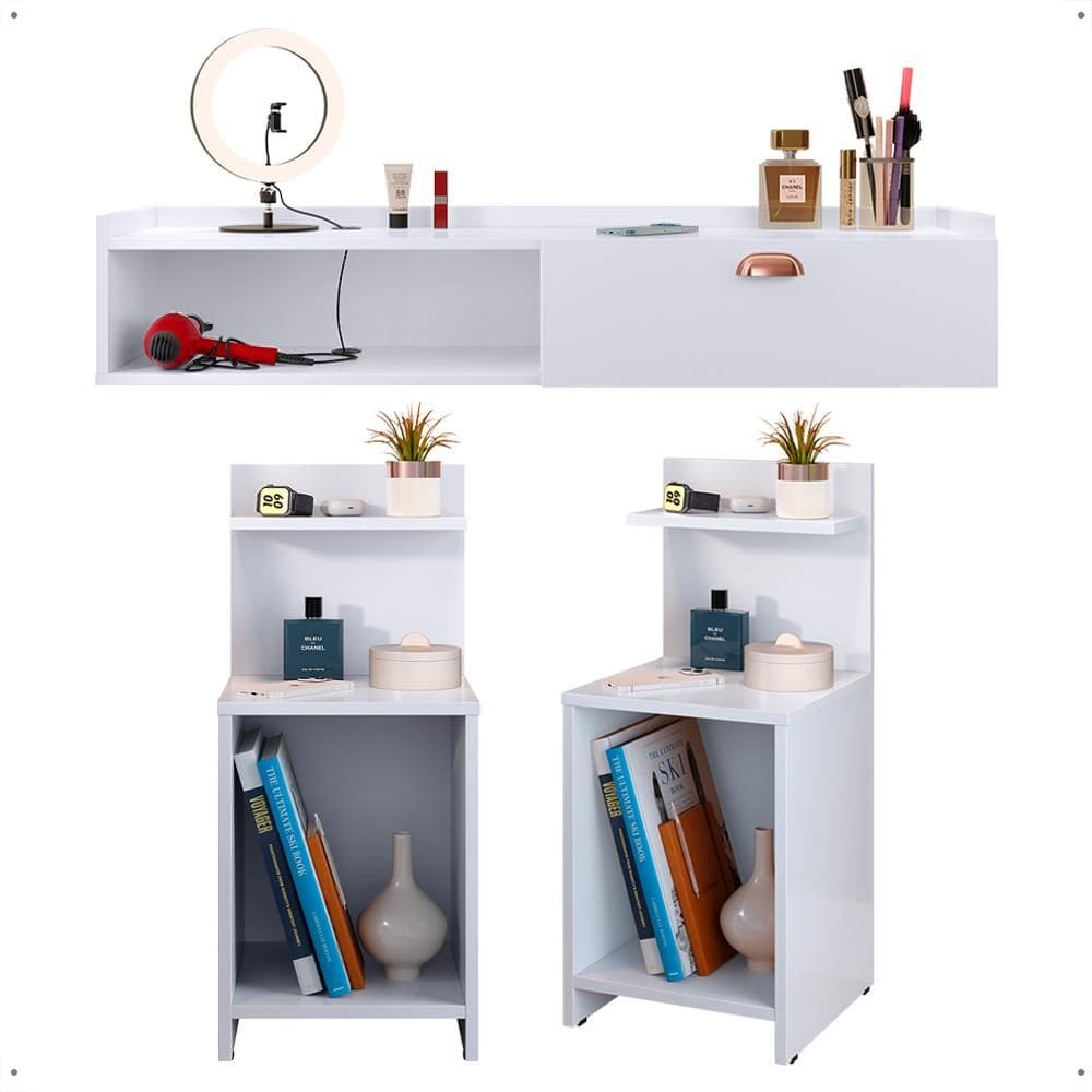 Kit 2 Mesas Cabeceira Mesinha Lateral Prateleira Organizadora Penteadeira Suspensa Nicho Porta Maquiagem Decoração Multiuso - Lojas RPM