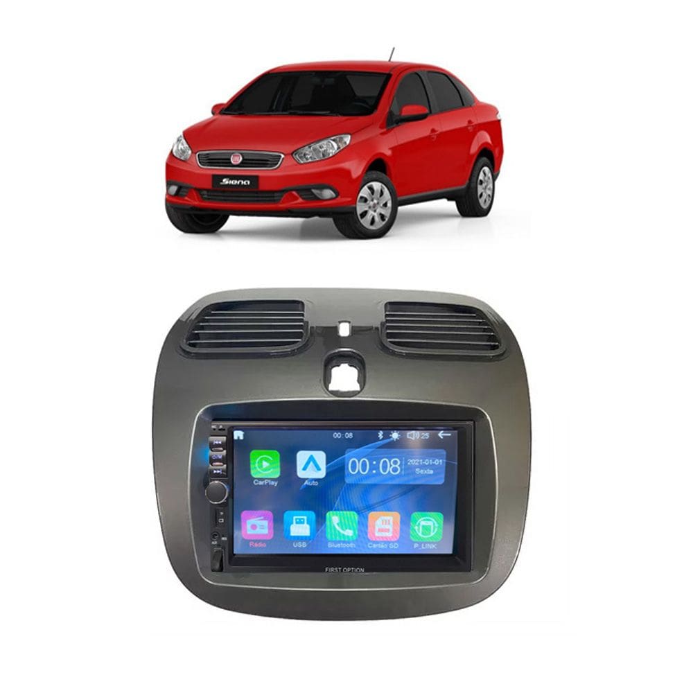 Kit Multimídia Grand Siena Mold Champanhe 2012 / 2019 7 Pol CarPlay AndroidAuto - 7810HCPAA FirstOption