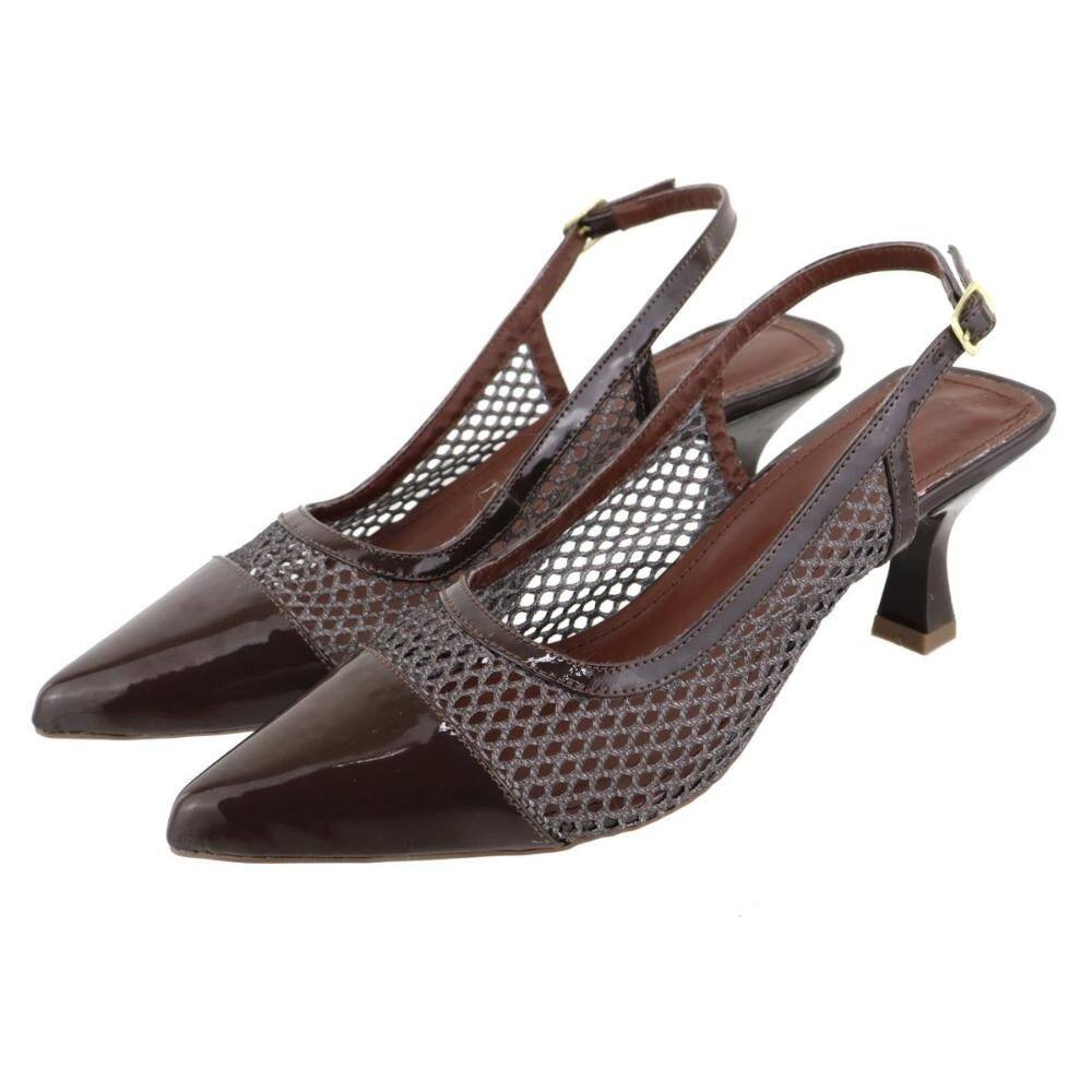 Scarpin Slingback Bico Fino Salto Médio Tela Confortável