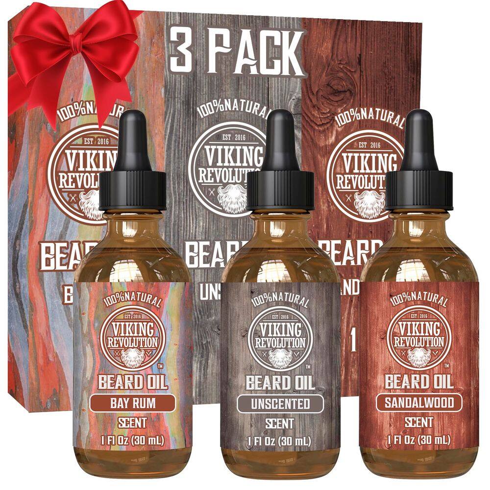 Óleo de barba Viking Revolution, pacote com 3, 30 ml de sândalo, sem perfume