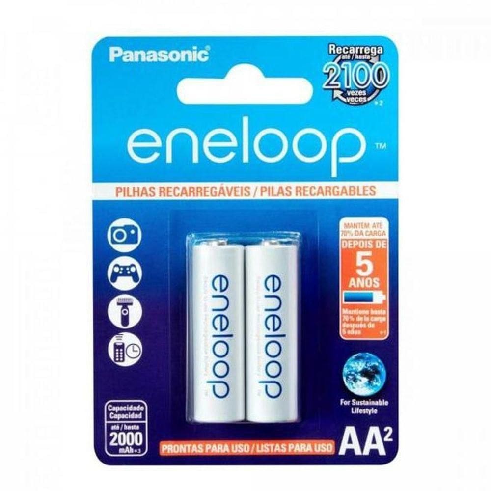 2 Pilhas Aa Recarregáveis 2100x Panasonic Eneloop 2000mah