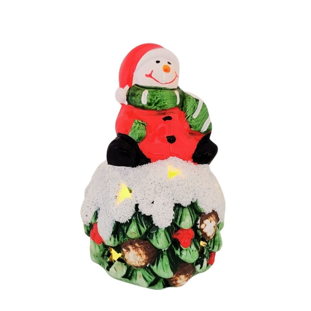 Boneco de Neve Decorativo Resina Iluminada LED 14cm - Nataluz