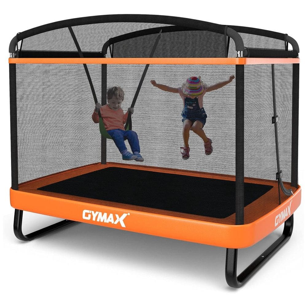 GYMAX Cama Elastica Infantil com Diâmetro , Rede de Proteção e Balanço para até 100 kg, Laranja