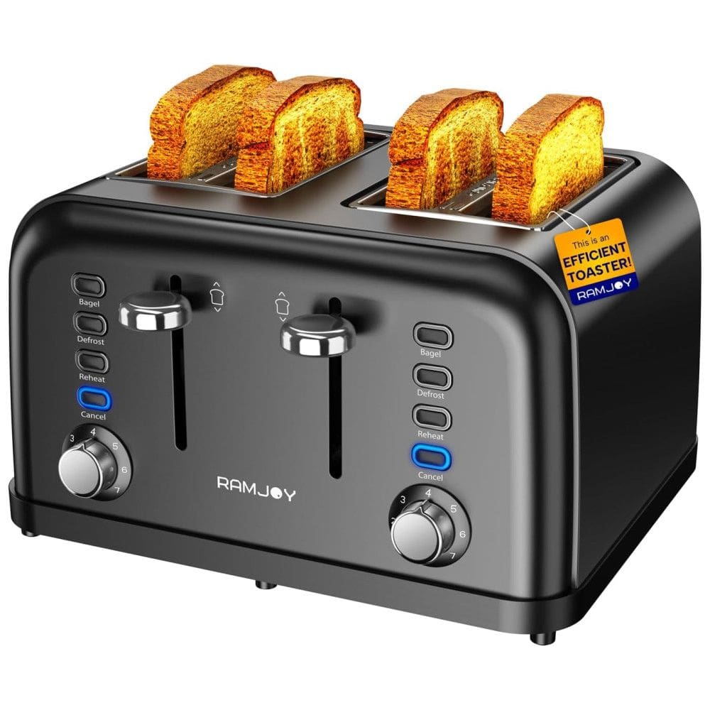 Torradeira 4 Fatias Preta, Controles Individuais, Espaço Extra Largo, 7 Níveis de Tostagem, 4 Funções, Ideal para Pães, Bagels e