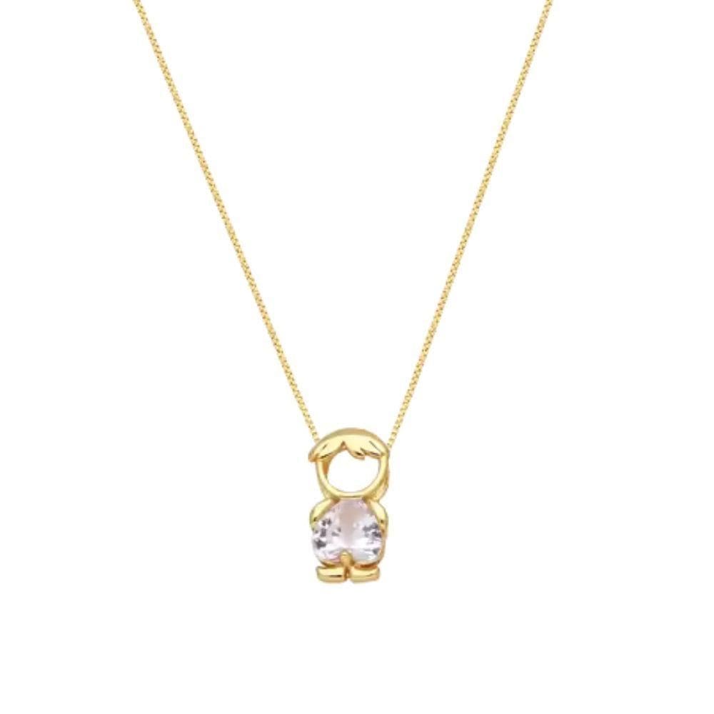 Colar Mae E Filho Com Cristal Banhado Em Ouro 18k