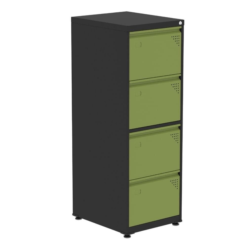 Armário de Arquivo Oficio 4 Gavetas Pandin 47 cm (Larg) Aço Preto c/ Frente Gaveta Verde c/ Chave