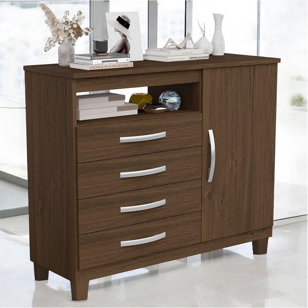 Cômoda Sapateira Miami 1 Porta E 4 Gavetas Malbec