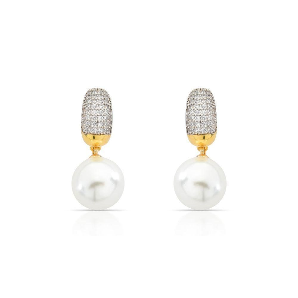 Brinco De Pérolas Luma Com Zirconias Banhado A Ouro 18k