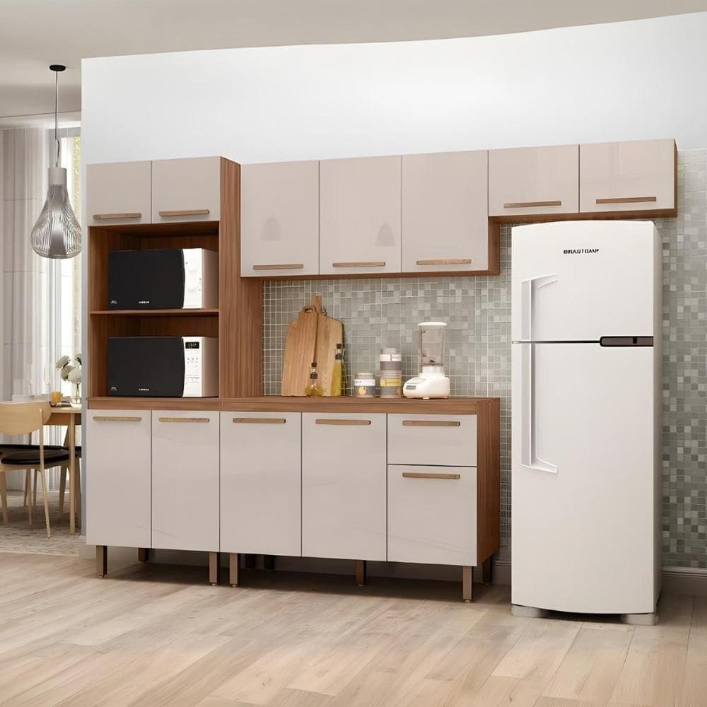 Armario De Cozinha Pop 2 Fornos Com 12 Portas E 1 Gaveta Freijo/baunilha/freijo