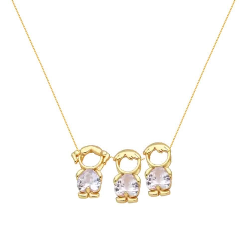 Colar Filhos Dois Meninos E Uma Menina Cristal Banho Em Ouro