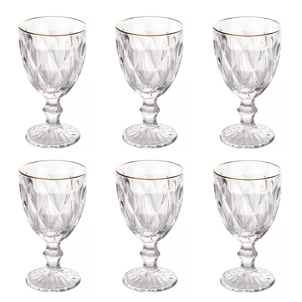 Conjunto de Taças de Vidro com Fio de Ouro para Água 6 Peças 325 ml Diamonds Transparente Lyor