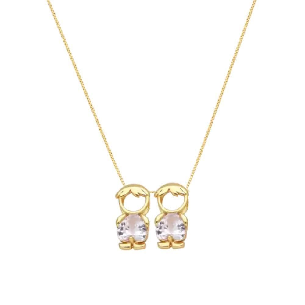 Colar Mãe E Filhos Dois Meninos Cristal Banhado Ouro