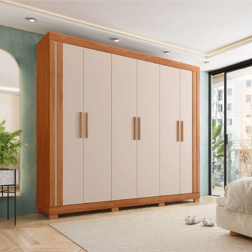 Guarda Roupas Casal 6 Portas 2 Gavetas Qatar Madeirado/Off White Caemmun