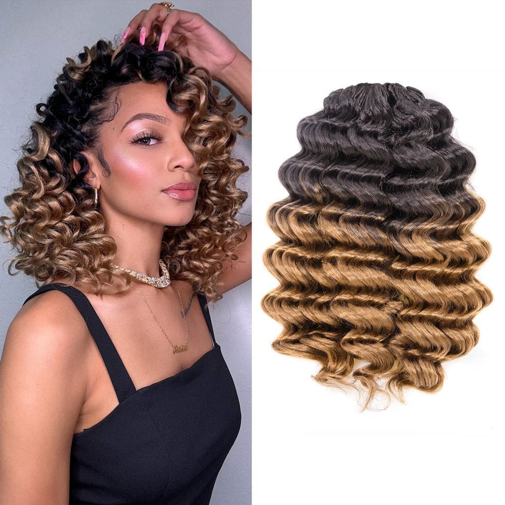 Cabelo de crochê ToyoTree Ocean Wave 14 polegadas, 8 pacotes, loiro ombre