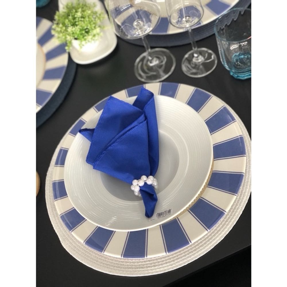 Sousplat em ceramica Stripe azul 34cm Alleanza