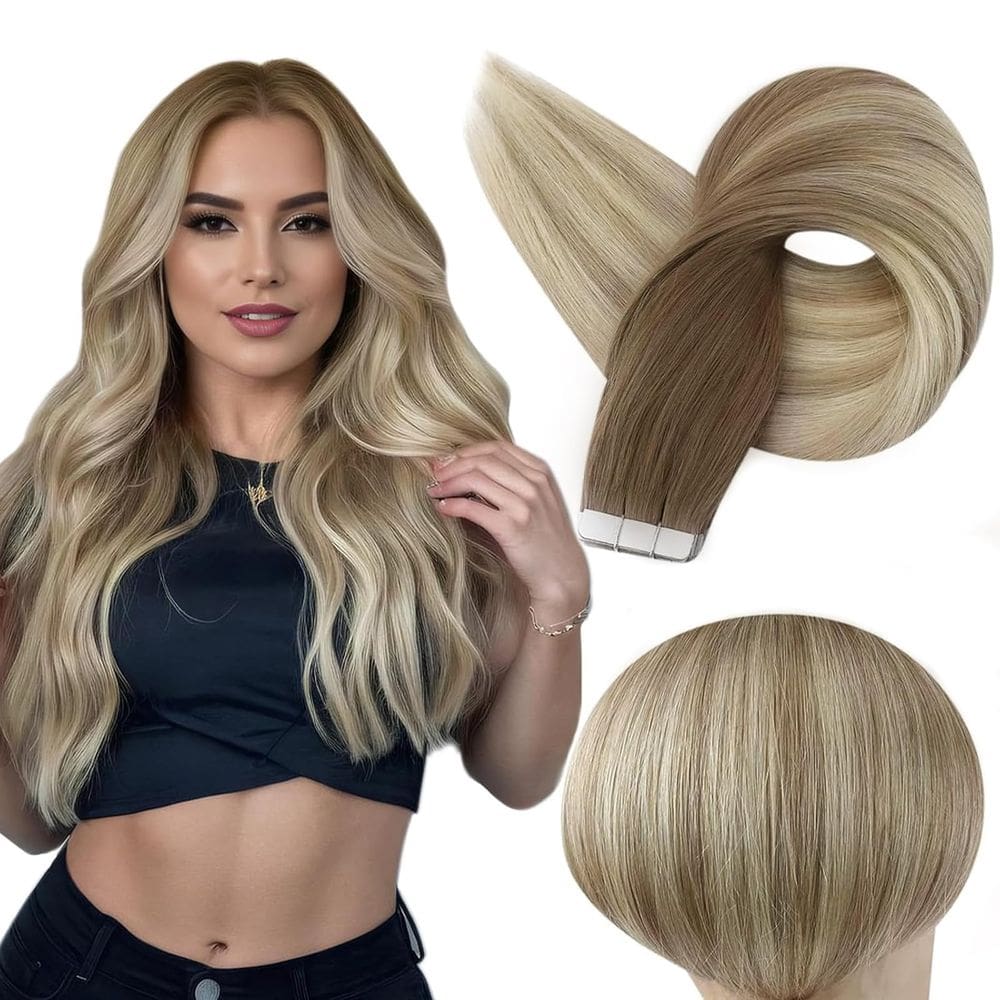 Fita adesiva em extensões de cabelo Full Shine Color 8 Ash Brown Ombre 60 Blonde 18