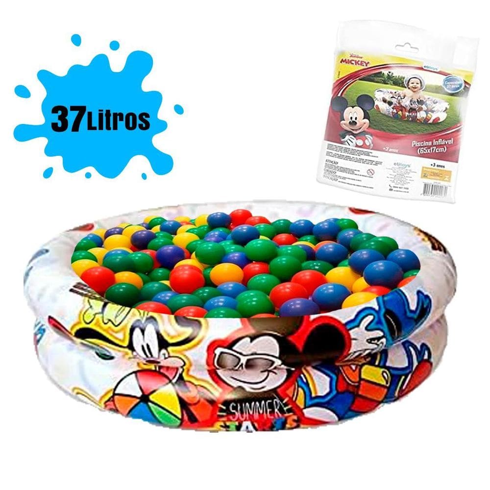 Piscina Infantil Mickey Inflável Criança 37 Litros + 50