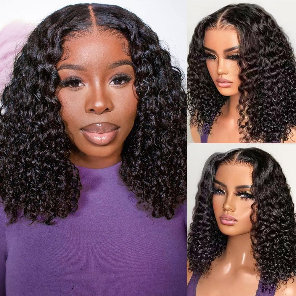 Peruca HIRIREMY Deep Wave BOB 35 cm de cabelo humano com renda frontal