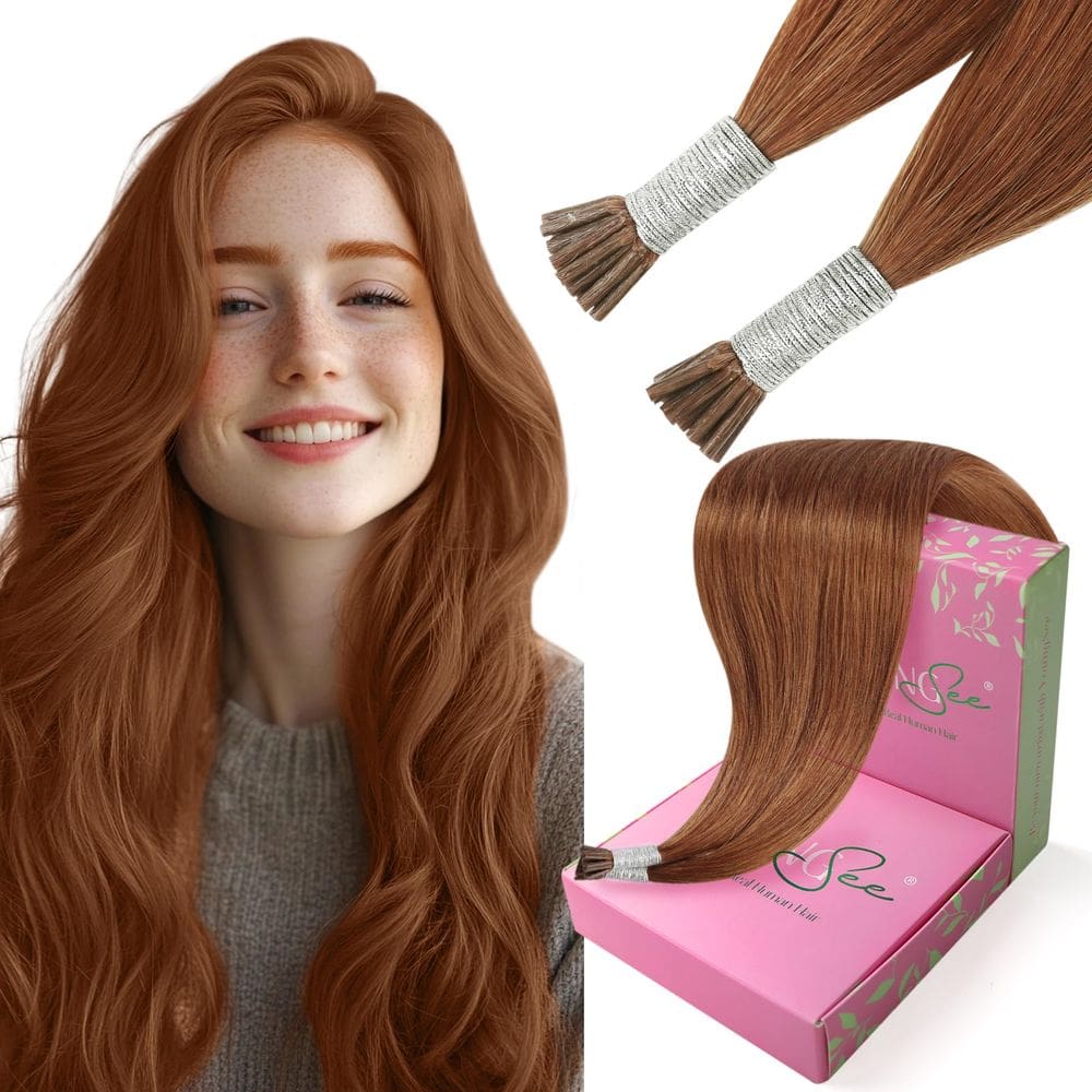 Extensões de cabelo YoungSee I Tip Copper 35 cm 25g para cabelos curtos