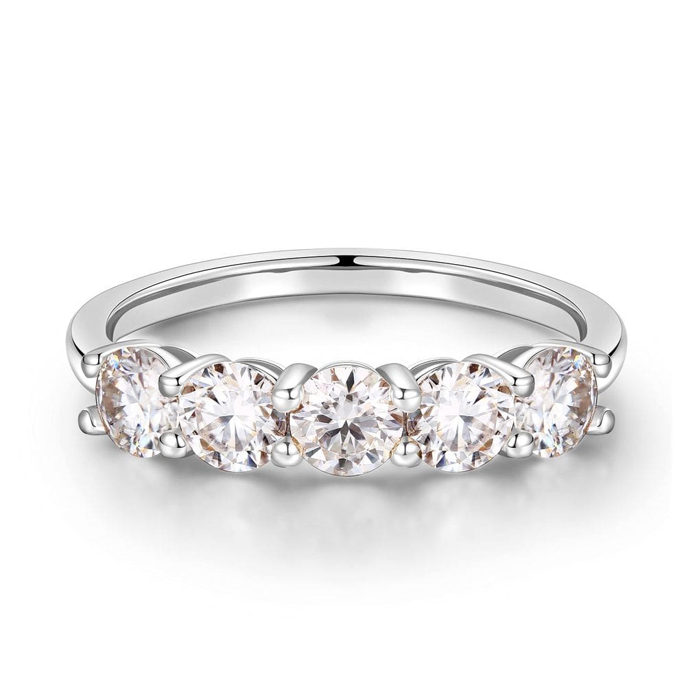 Banda de aniversário MOOSEA Moissanite 5 Stone 14K em ouro branco