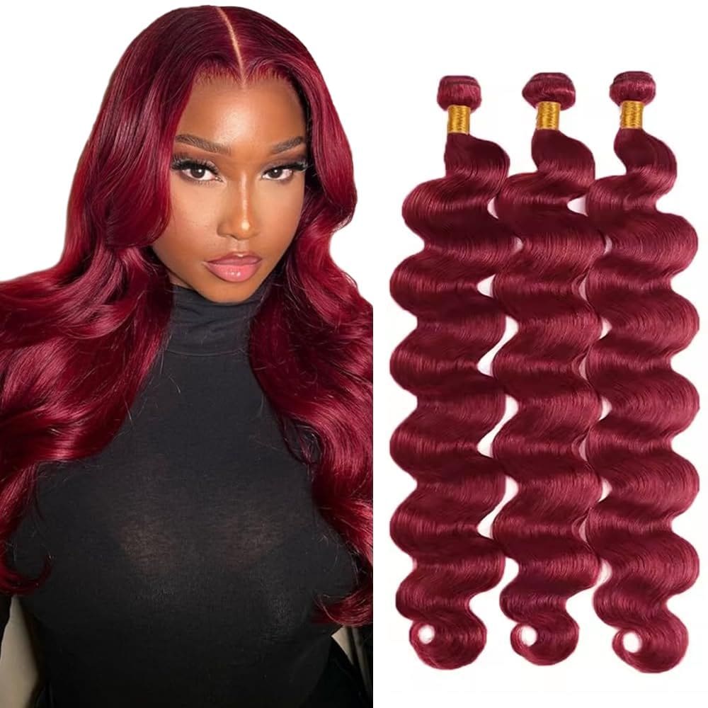 Alongamento de cabelo Vinmdonm 99J Burgundy Body Wave 8A 20-24