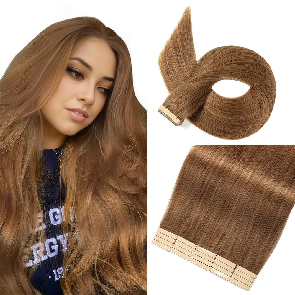 Fita adesiva em extensões de cabelo YNSNR Tawny Brown 50cm para mulheres