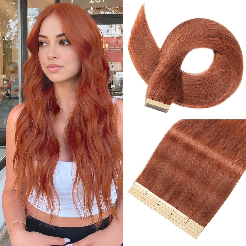 Fita adesiva em extensões de cabelo YNSNR Dark Reddish Auburn 50cm
