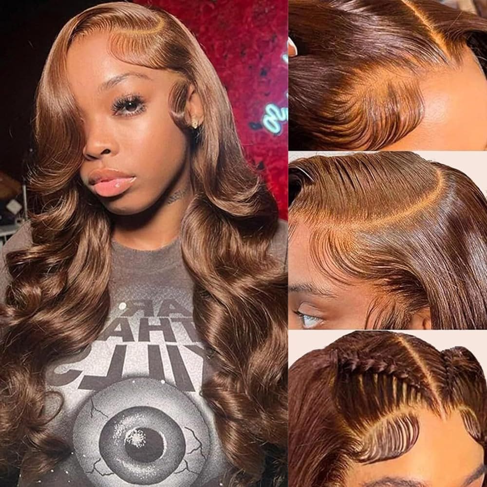 Peruca frontal de renda amzhair Body Wave Chocolate Brown #4