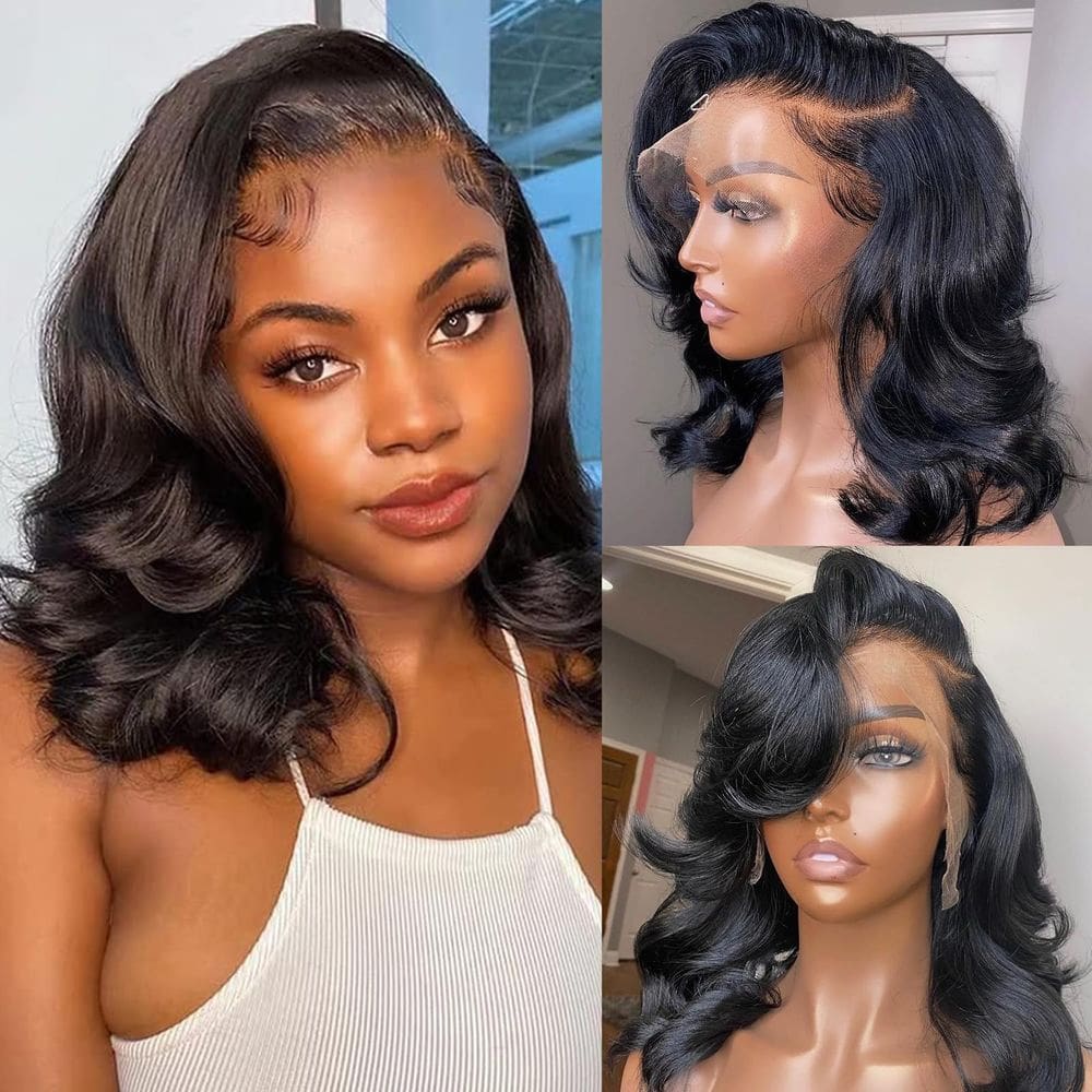 Peruca Gureimi Bob 35 cm, cabelo humano, 200 densidades, renda frontal