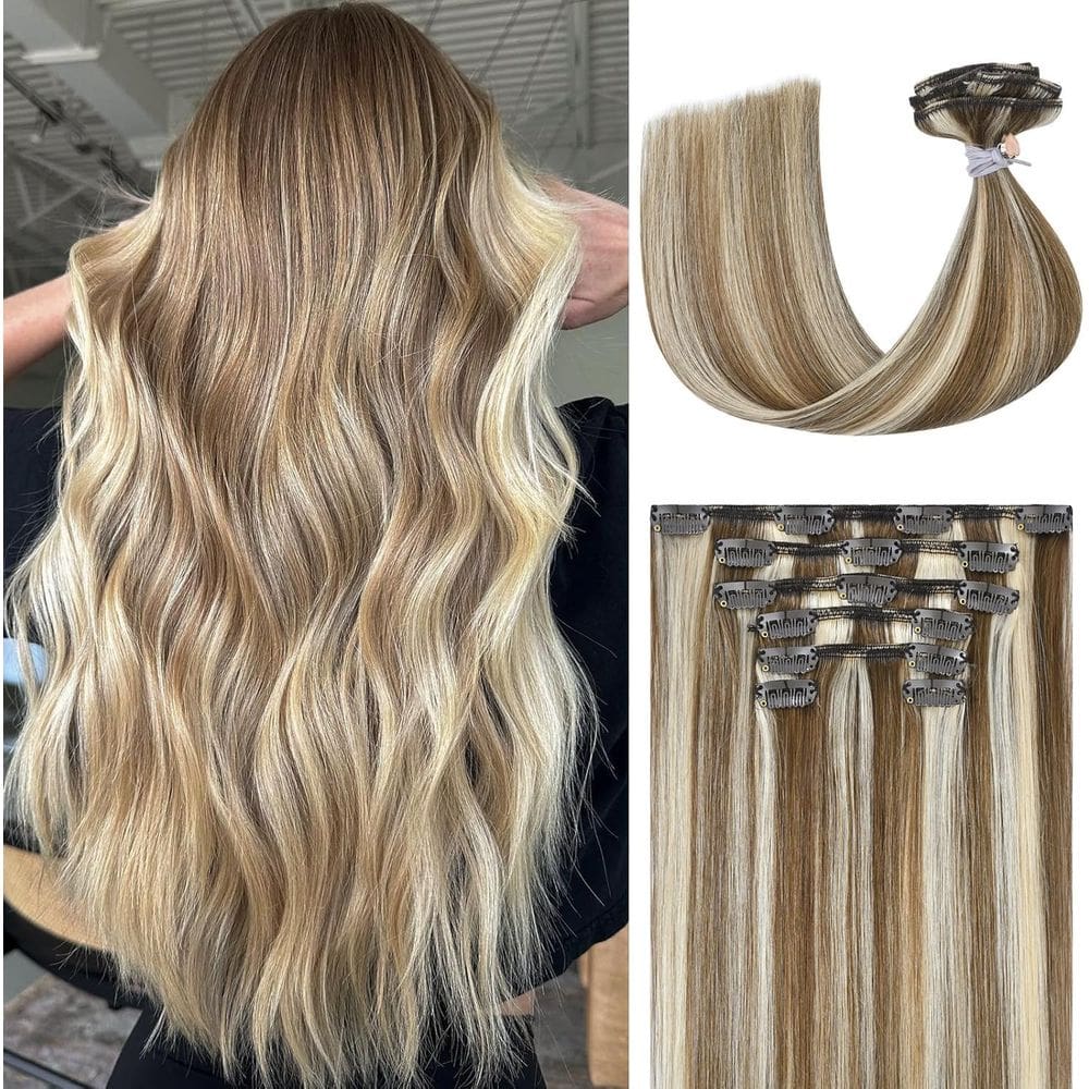 Extensões de cabelo Ukira Blonde Highlights 22 polegadas 70 g 7 unidades