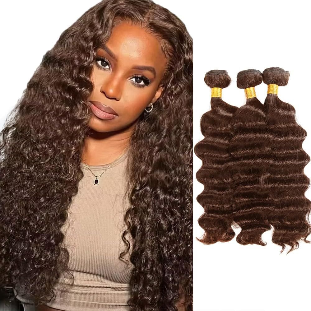 Pacotes Hair Weave NiegMeag Chocolate Deep Wave 3 de 45 a 50 cm