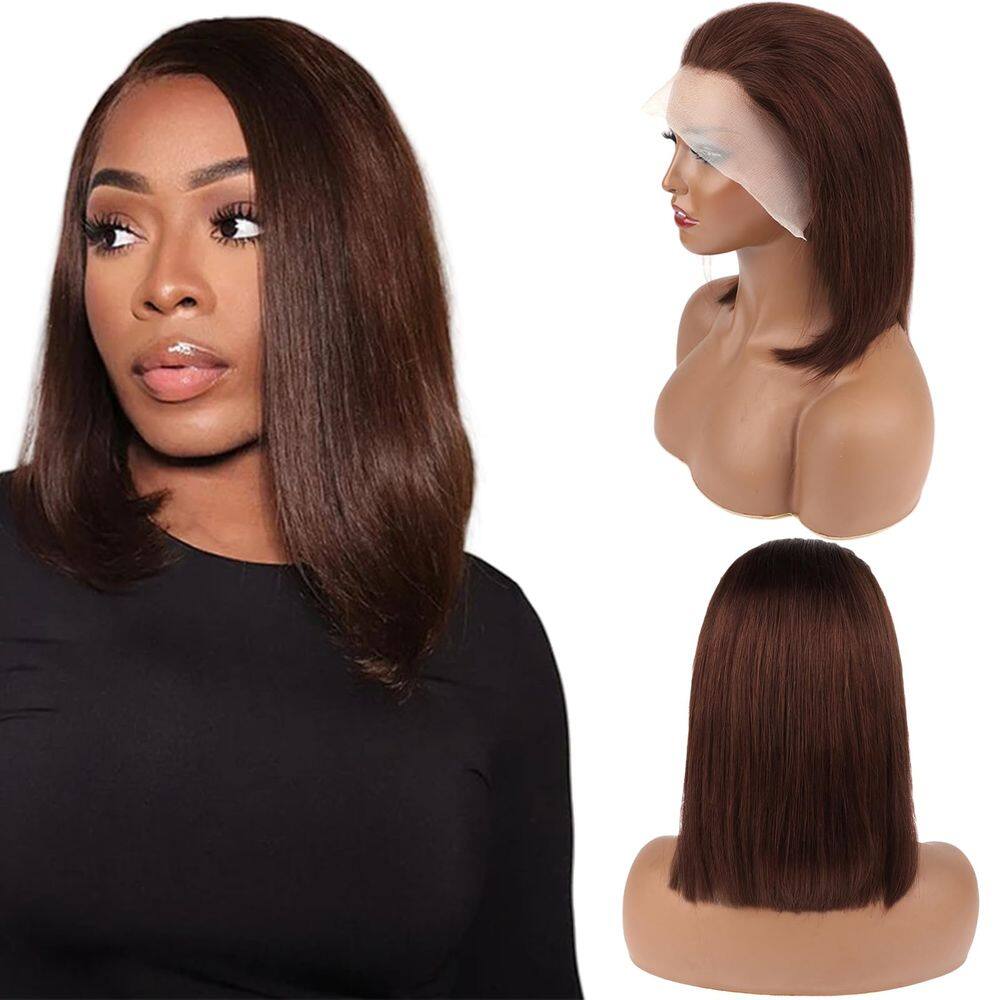 Peruca CISWER Brown Bob 30 cm, cabelo humano, 180 densidade, renda frontal