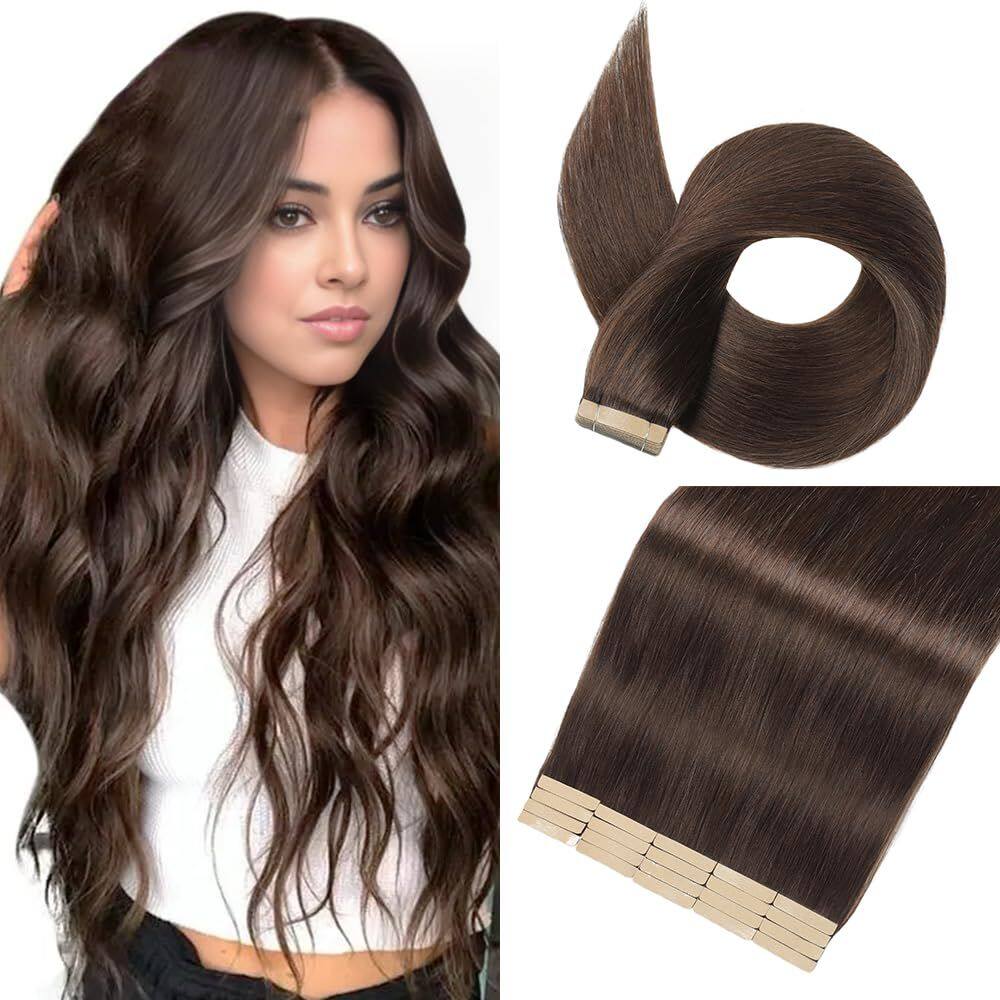Fita adesiva em extensões de cabelo YNSNR marrom escuro 55 cm, 20 unidades para mulheres
