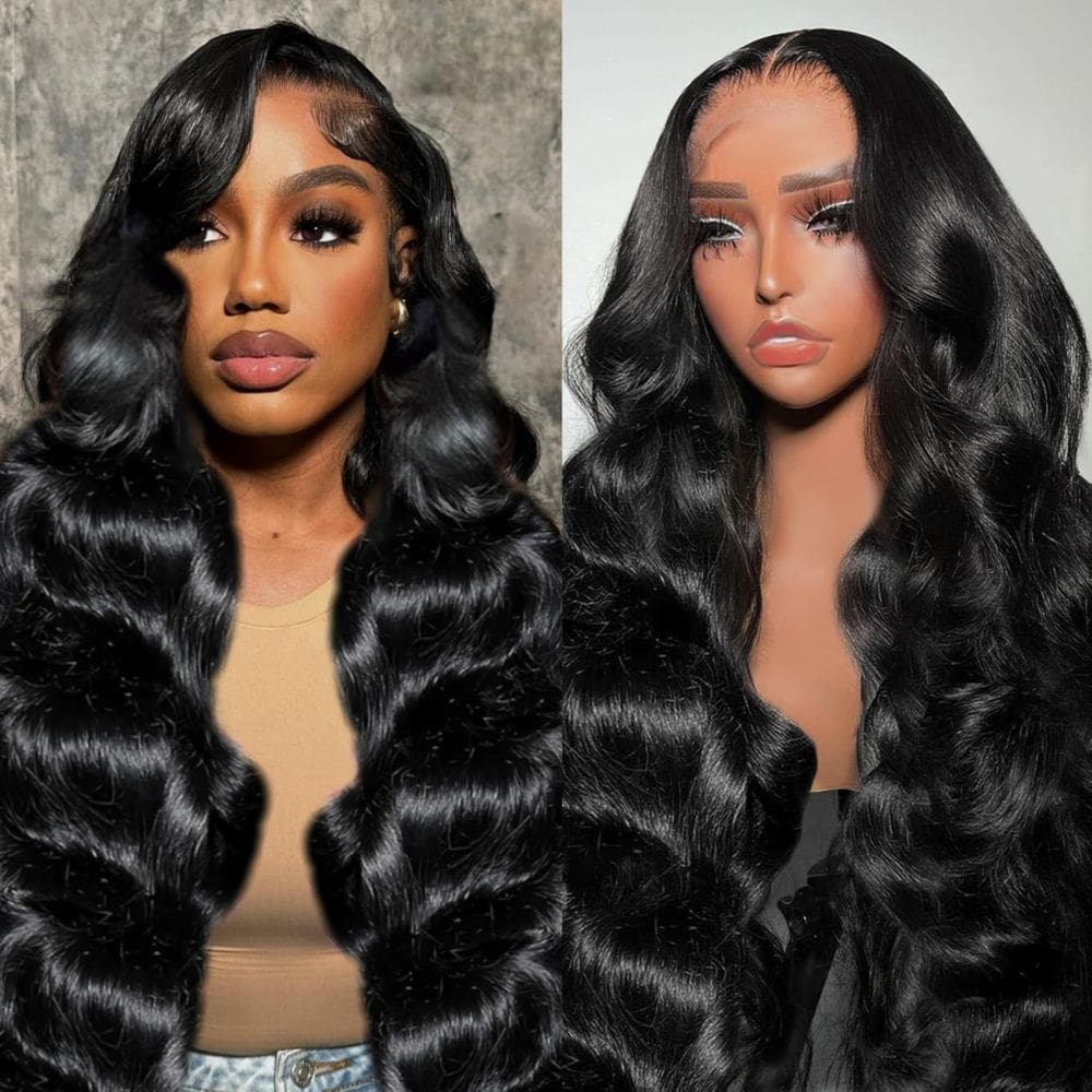 Perucas frontais de renda VKVL Body Wave 100% cabelo humano 20\" preto natural