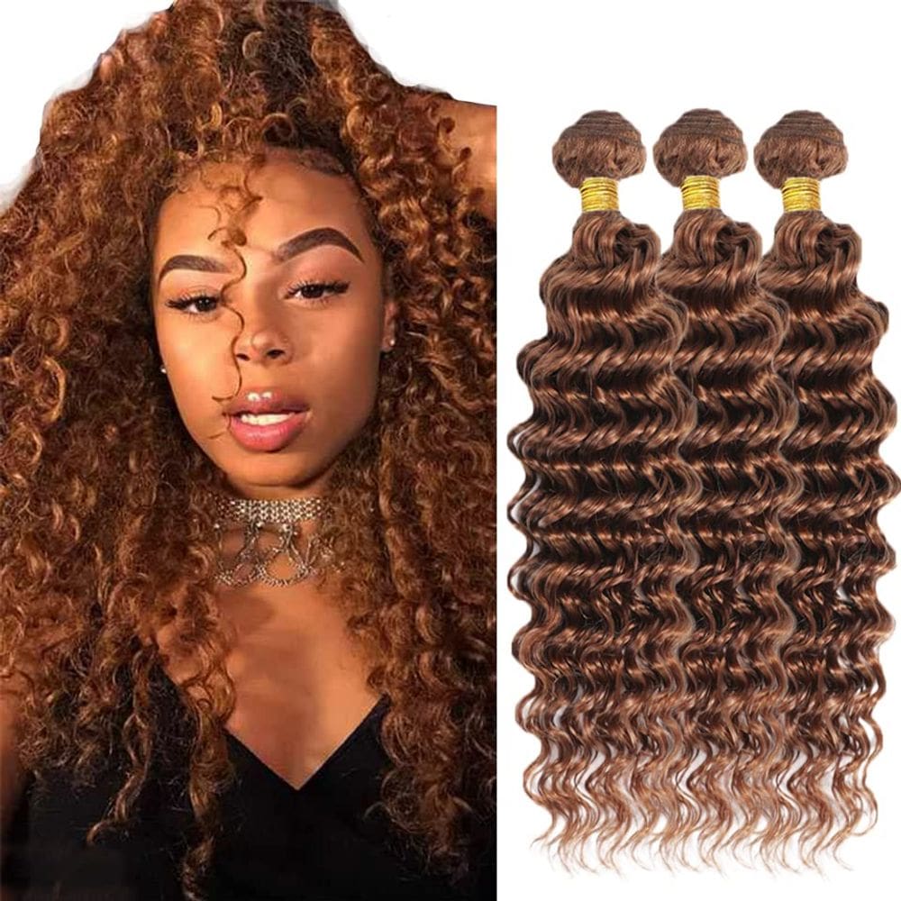 Pacotes de cabelo DiexRlamx Brown Deep Wave Brazilian Remy 14-18