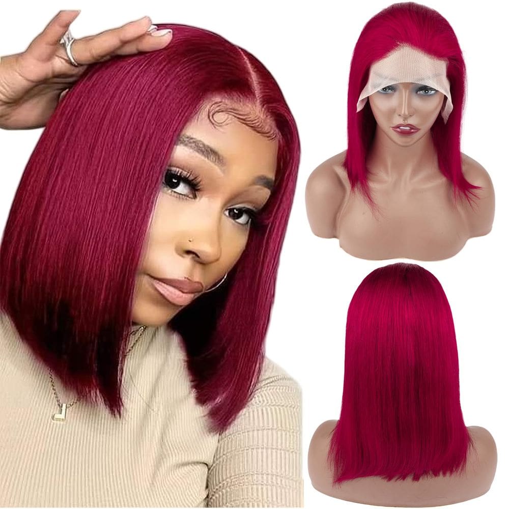Peruca CISWER Burgundy Bob 35cm Cabelo humano 180 de densidade para mulheres