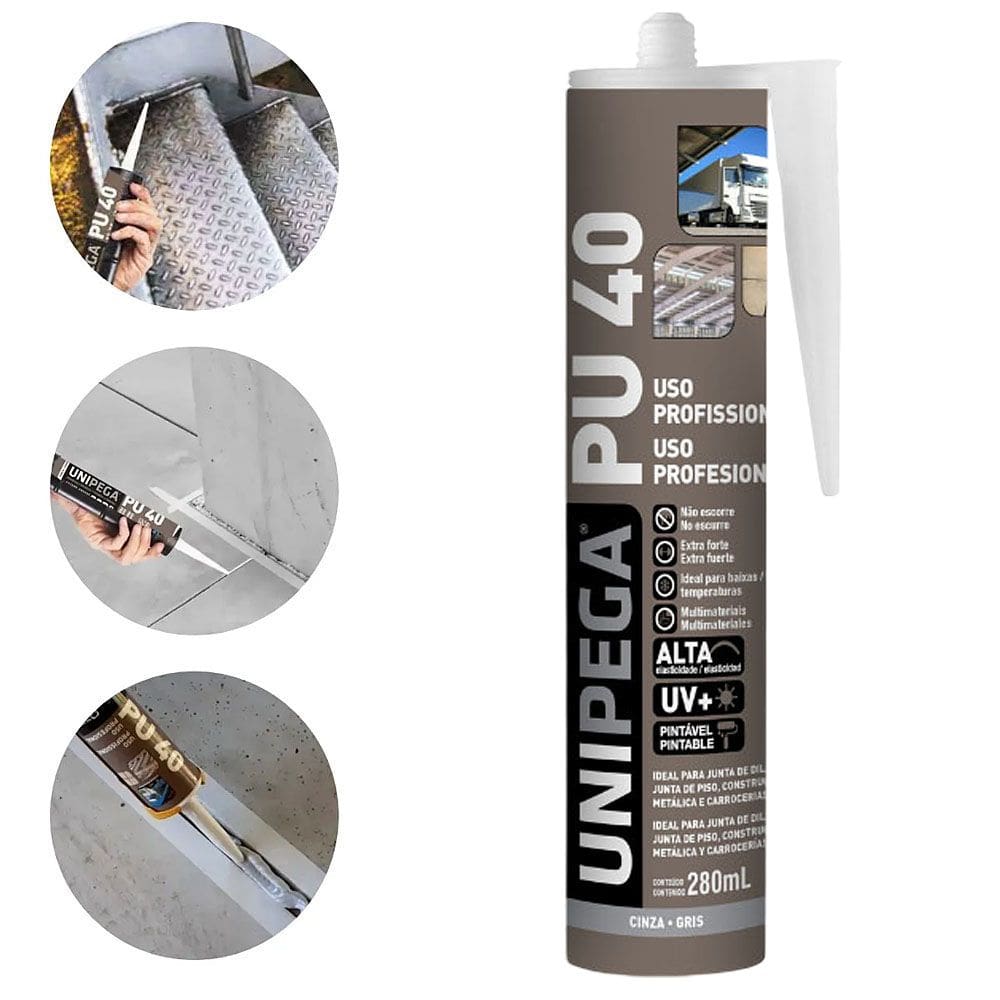 Selante PU40 Poliuretano Cinza 400g Adesivo Vedação Alta Resistência Madeira Vidro Metal