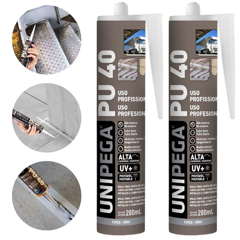 Kit 2 Cola Selante PU40 Poliuretano Cinza 400g Profissional Adesivo Vedação Alta Resistência Madeira Vidro Metal