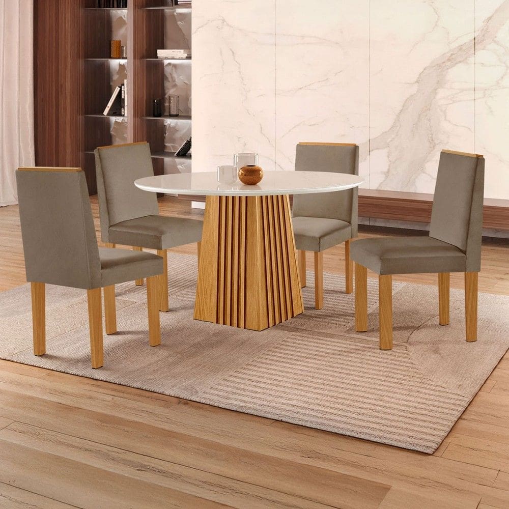 Mesa de Jantar 4 Lugares Austrália com Vidro Castanho/Cinamomo/Suede Capuccino 17017 - Lj Móveis