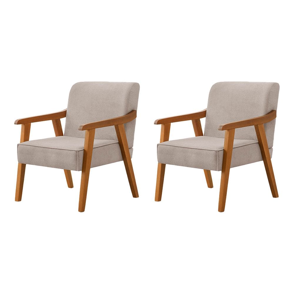 Kit 2 Poltronas Decorativas Paola Base em Madeira Veludo Bege