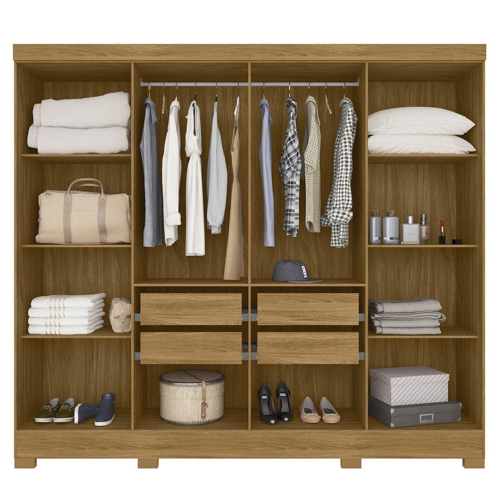 Guarda-roupa Casal com Espelhos 8 Portas 4 Gavetas e Pés Diplomata Freijó/Off