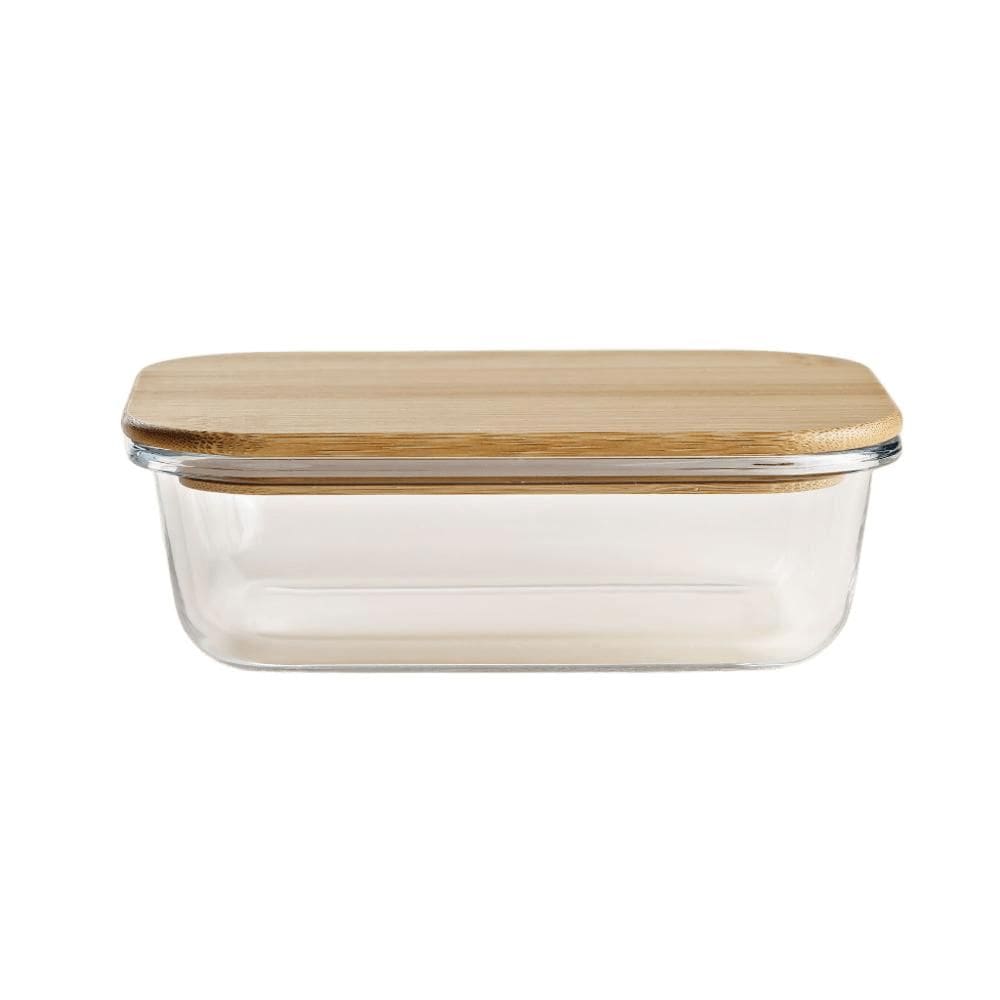 Pote Retangular Vidro e Bambu 630ml - A\\CASA