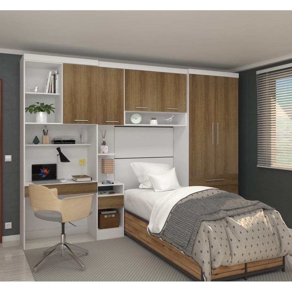 Guarda Roupa Dormitório Modulado Alpes Solteiro Bancada de Estudo - Roupeiro Luciane M05