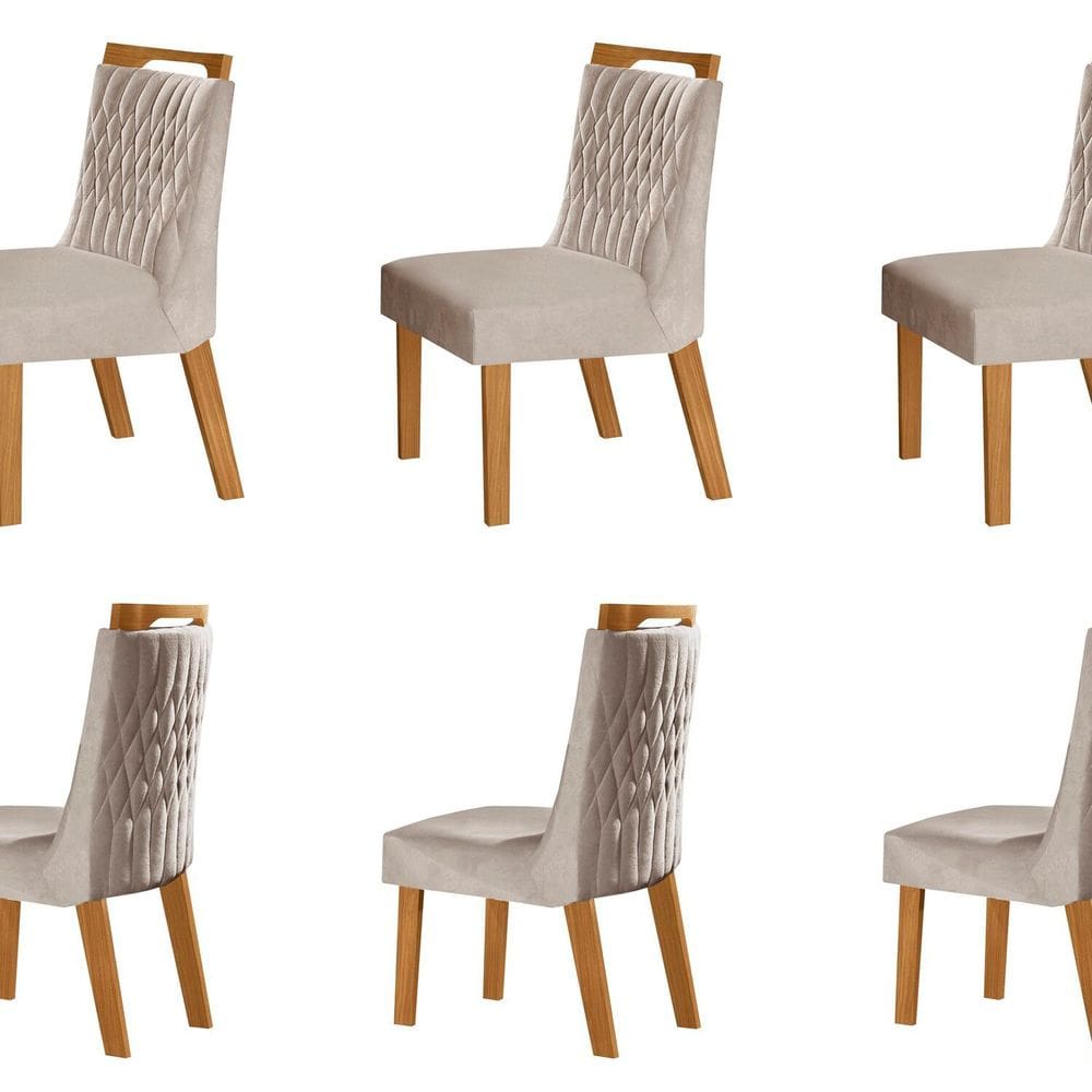 Kit 6 Cadeiras para Sala de Jantar Atena Castanho Cinamomo/Bege