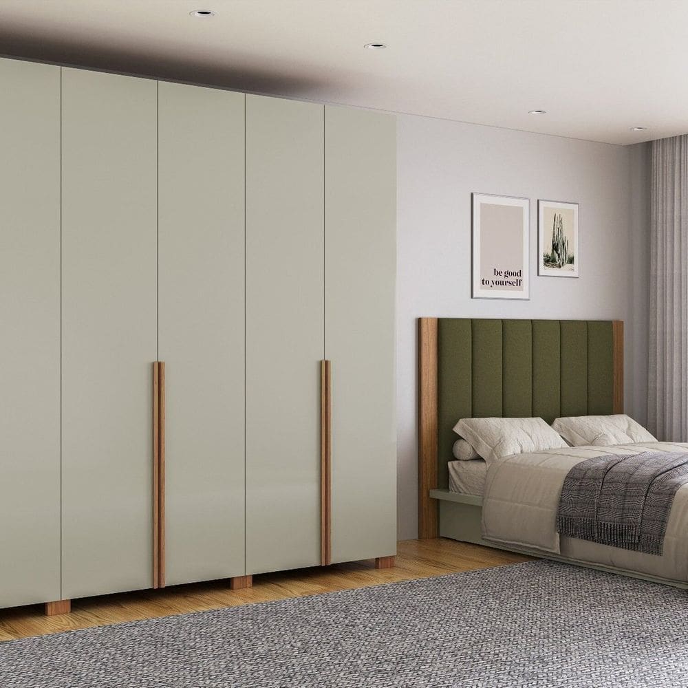 Cabeceira Estofada para Cama de Casal 175cm Freijó/Verde