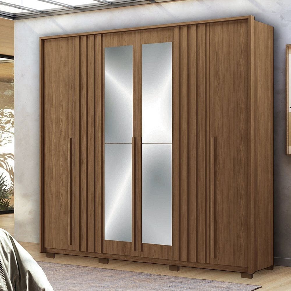 Guarda-roupa Coimbra 4 Portas 04 Gavetas com Espelho e Pés Jatoba