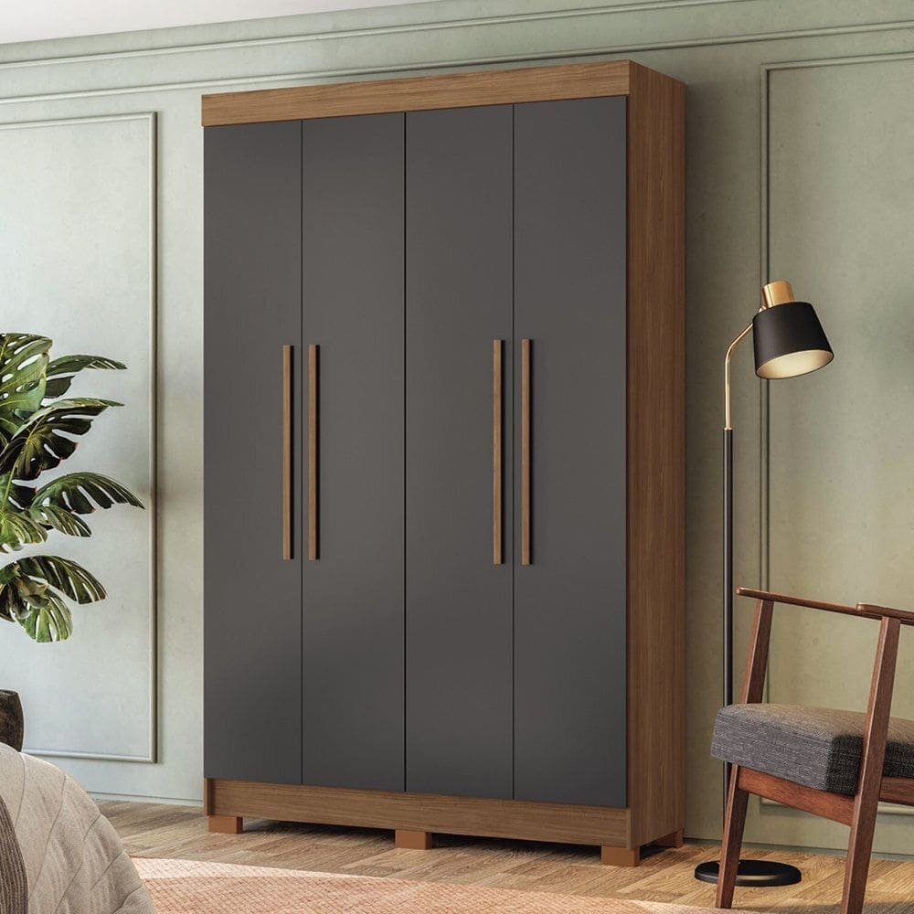 Guarda Roupa Sarandi 4 Portas 2 Gavetas Jatobá/Grafite