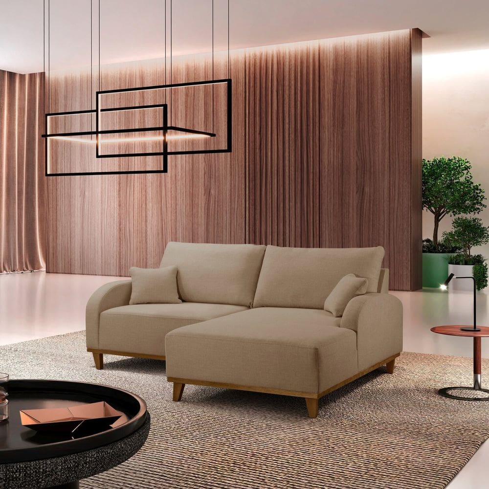 Sofá Mercúrio 2 Lugares com Chaise Lado Direito 185cm em Linho Bege