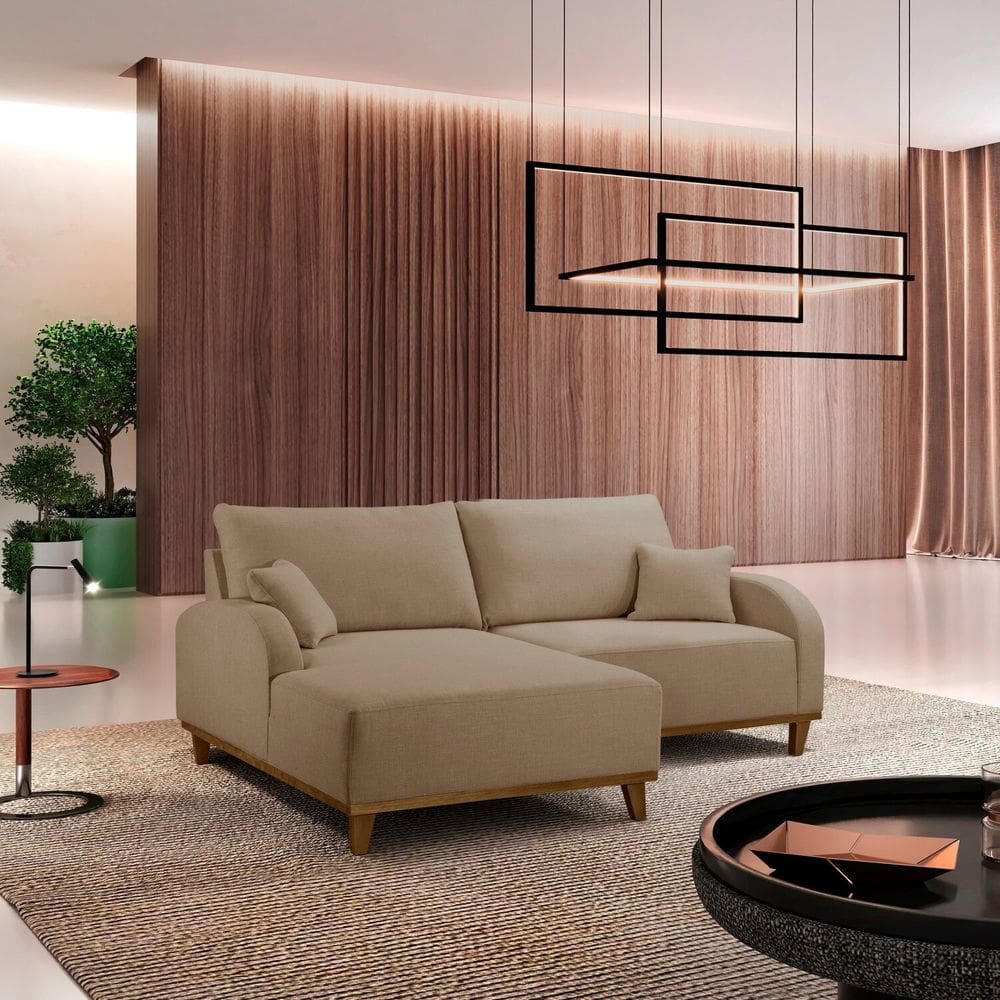 Sofá Mercúrio 2 Lugares com Chaise Lado Esquerdo 185cm em Linho Bege