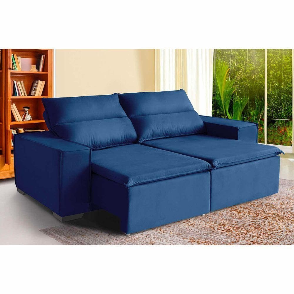Sofá Paris 4 Lugares 2,20cm Retrátil E Reclinável - De Casa Décor E Estofados Azul